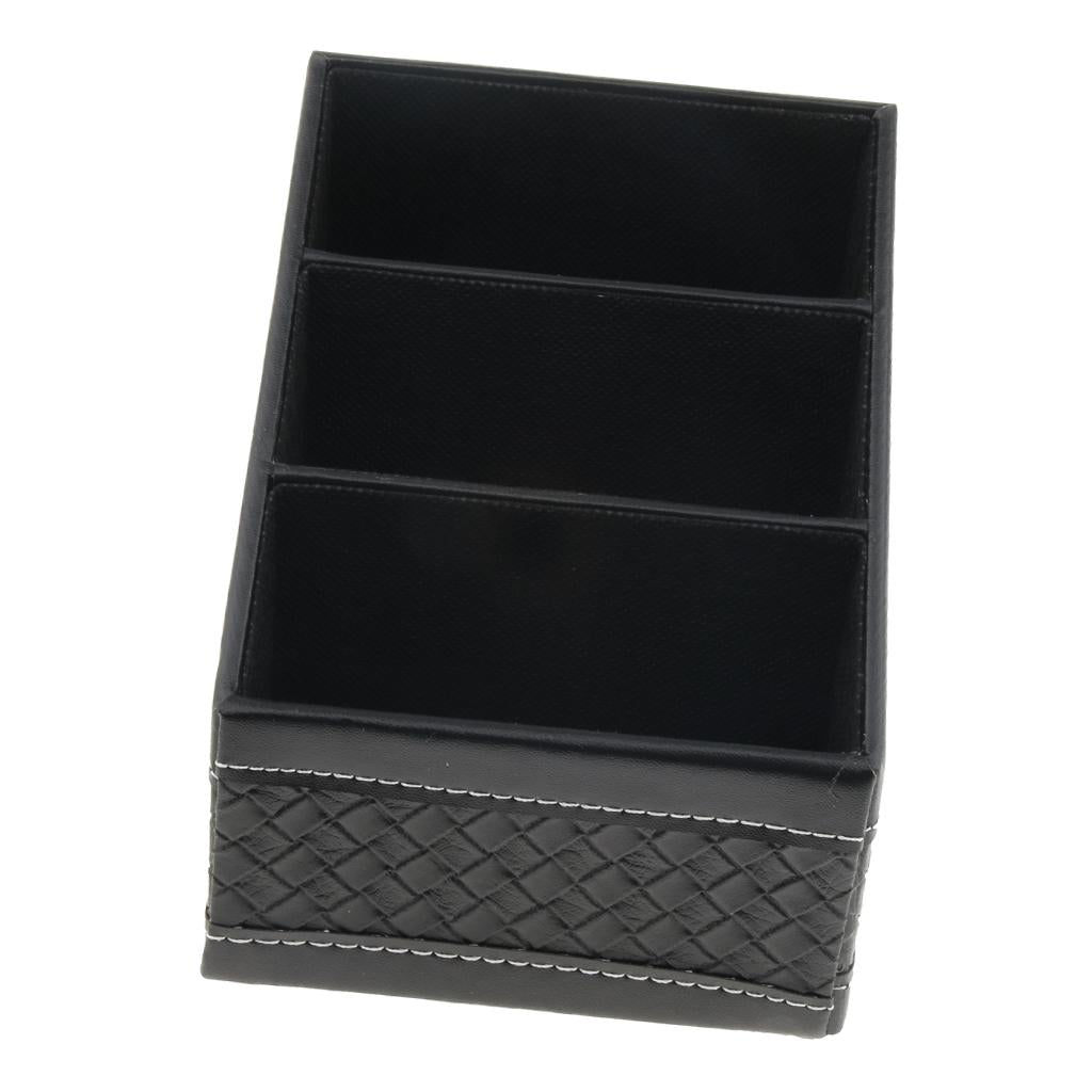 Artificial Leather Office Desktop Storage Holder Box Organizer Black Grid