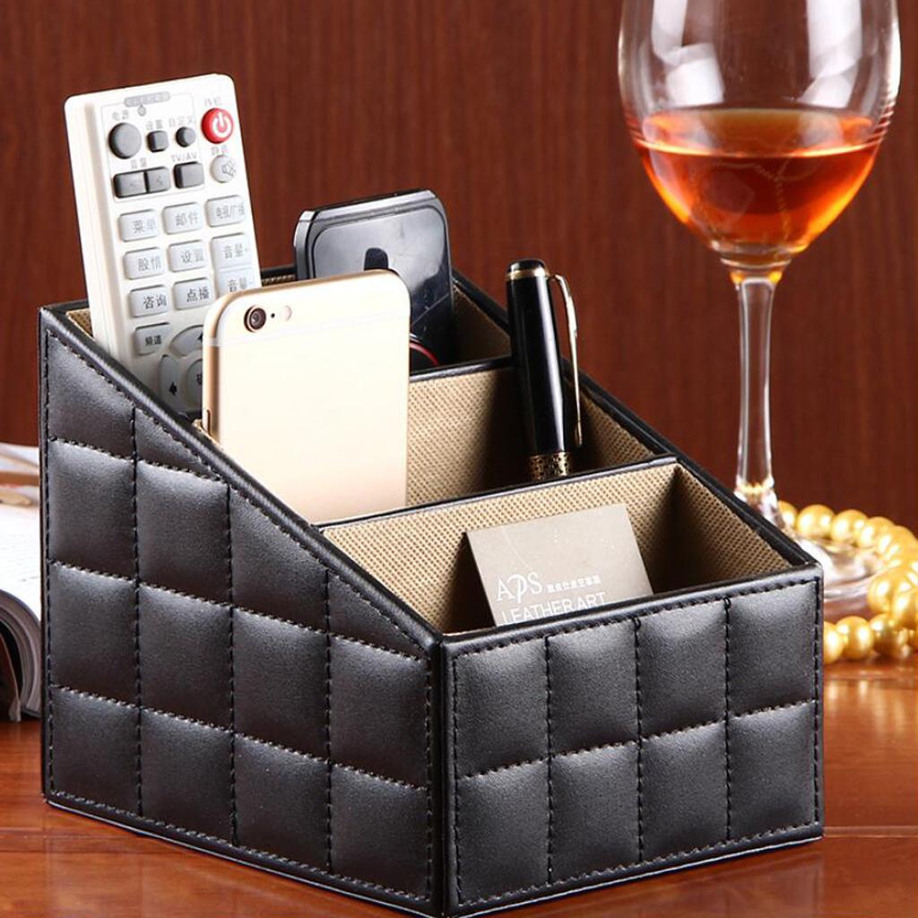 Artificial Leather Office Desktop Storage Holder Box Organizer Coffee