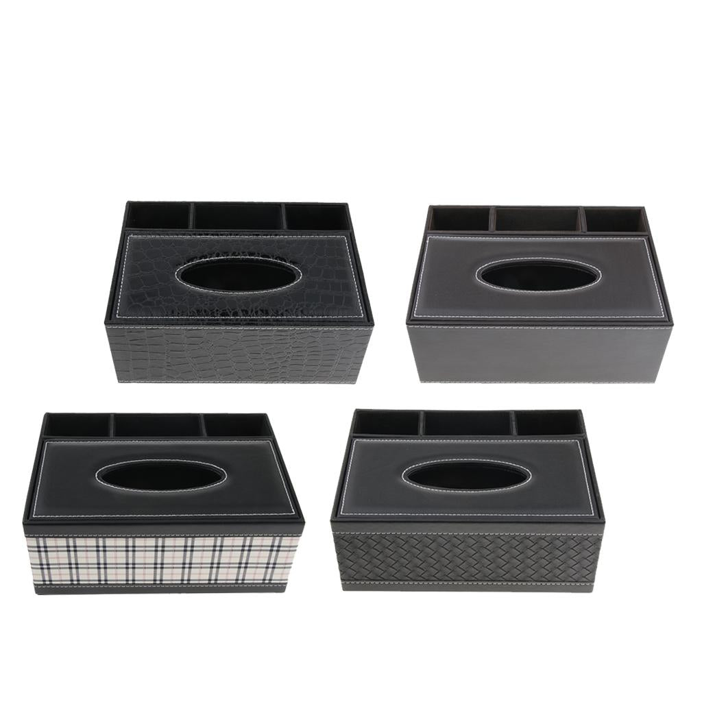 PU Leather Tissue Box Cover Napkin Case Holder Organizer Black Woven S