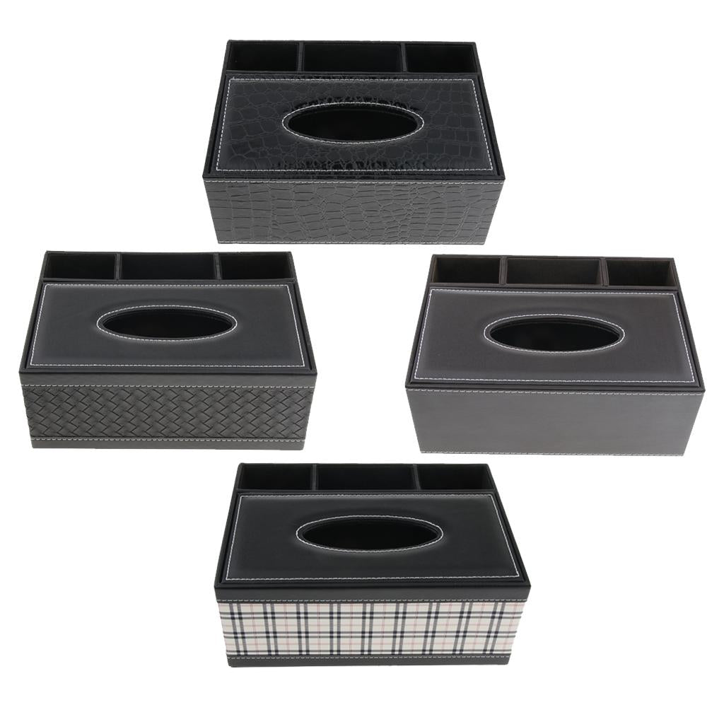 PU Leather Tissue Box Cover Napkin Case Holder Organizer Black Woven S