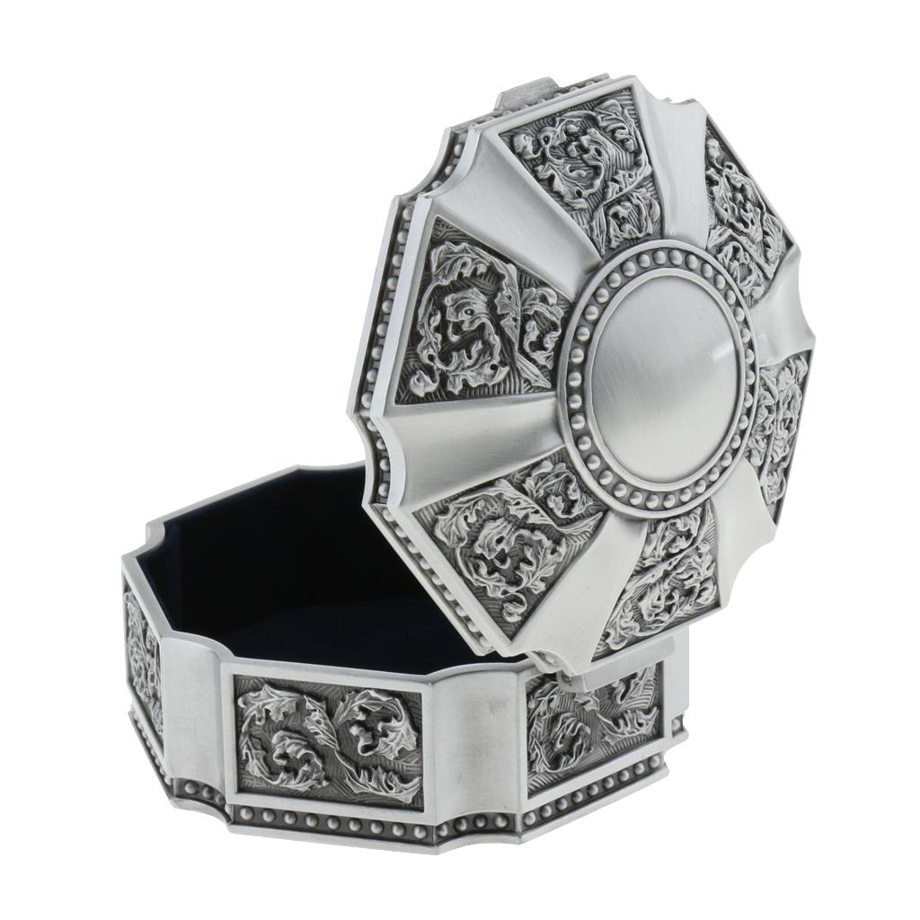 Round Vintage Metal Trinket Jewelry Boxes Jewel Gift Storage Organizer