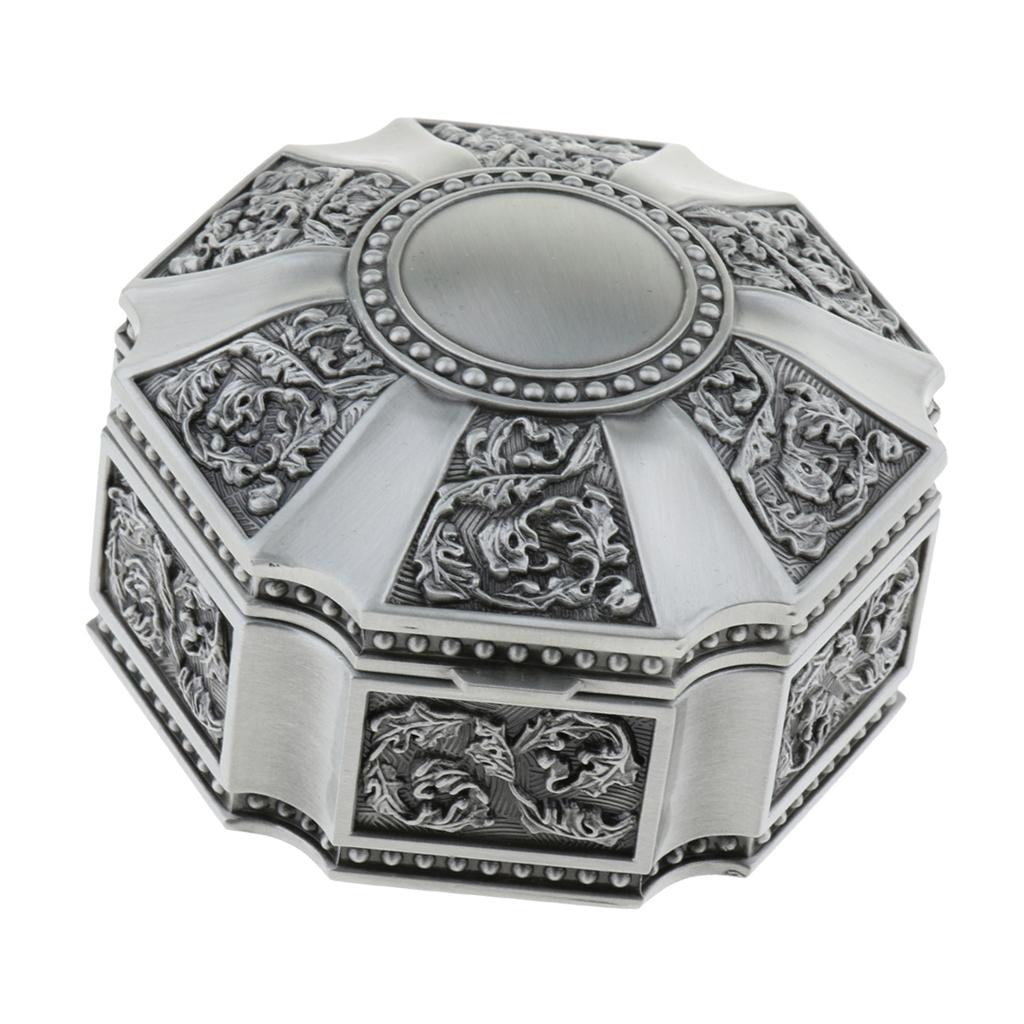 Round Vintage Metal Trinket Jewelry Boxes Jewel Gift Storage Organizer