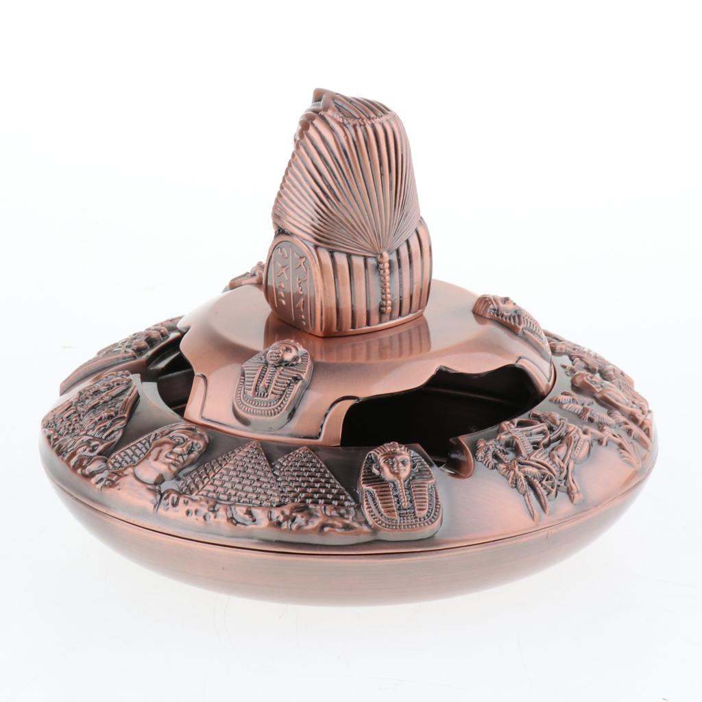 Egyptian Pharaoh Vintage Ashtray Decor Handmade Creative Metal w/ Lid Copper