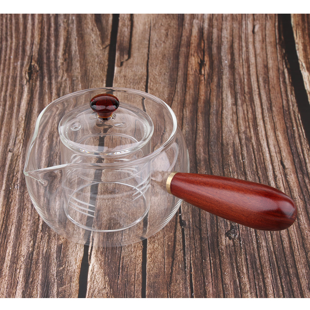 300ml Glass Small Teapot with Wooden Handle Heat Resistant Water Coffee Pot