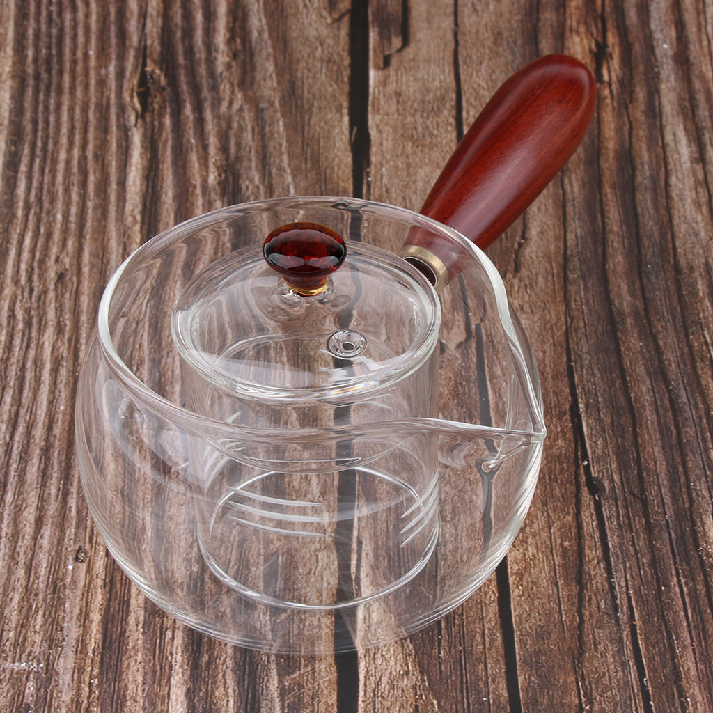 300ml Glass Small Teapot with Wooden Handle Heat Resistant Water Coffee Pot