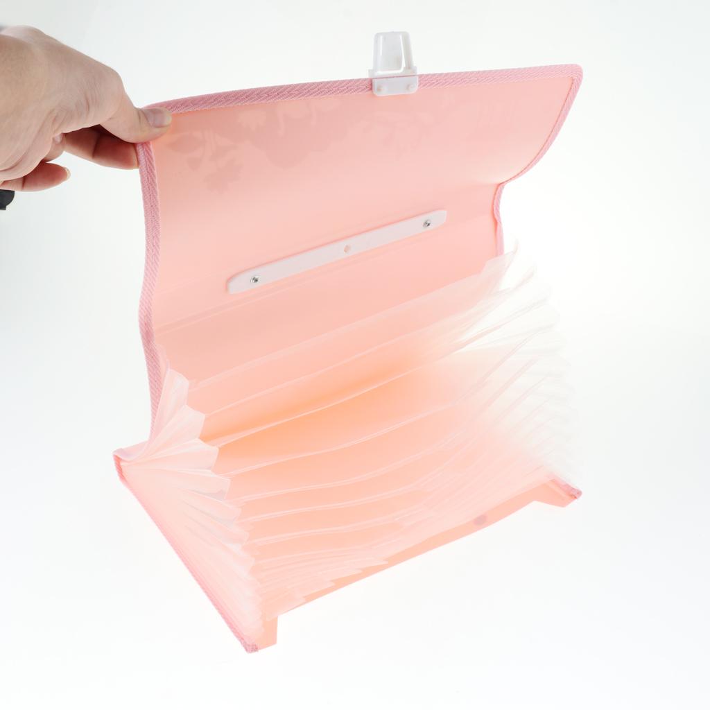 Plastic Expanding A4 File Folder Document Organiser 13 Pockets Office Case Pink