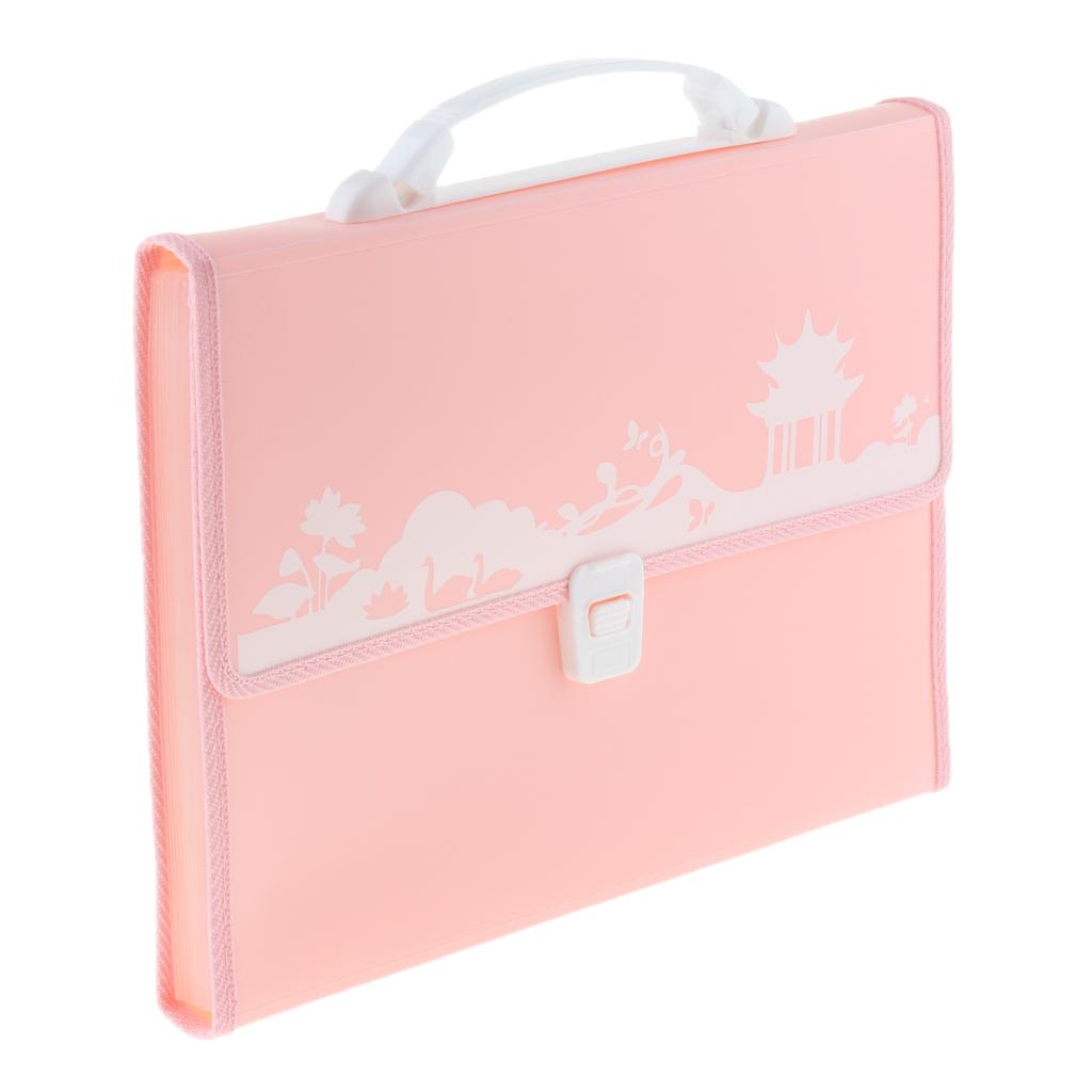 Plastic Expanding A4 File Folder Document Organiser 13 Pockets Office Case Pink