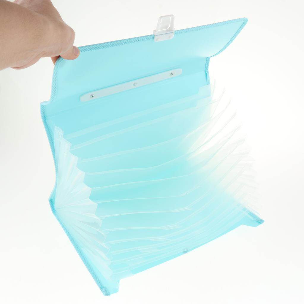 Plastic Expanding A4 File Folder Document Organiser 13 Pockets Office Case Blue