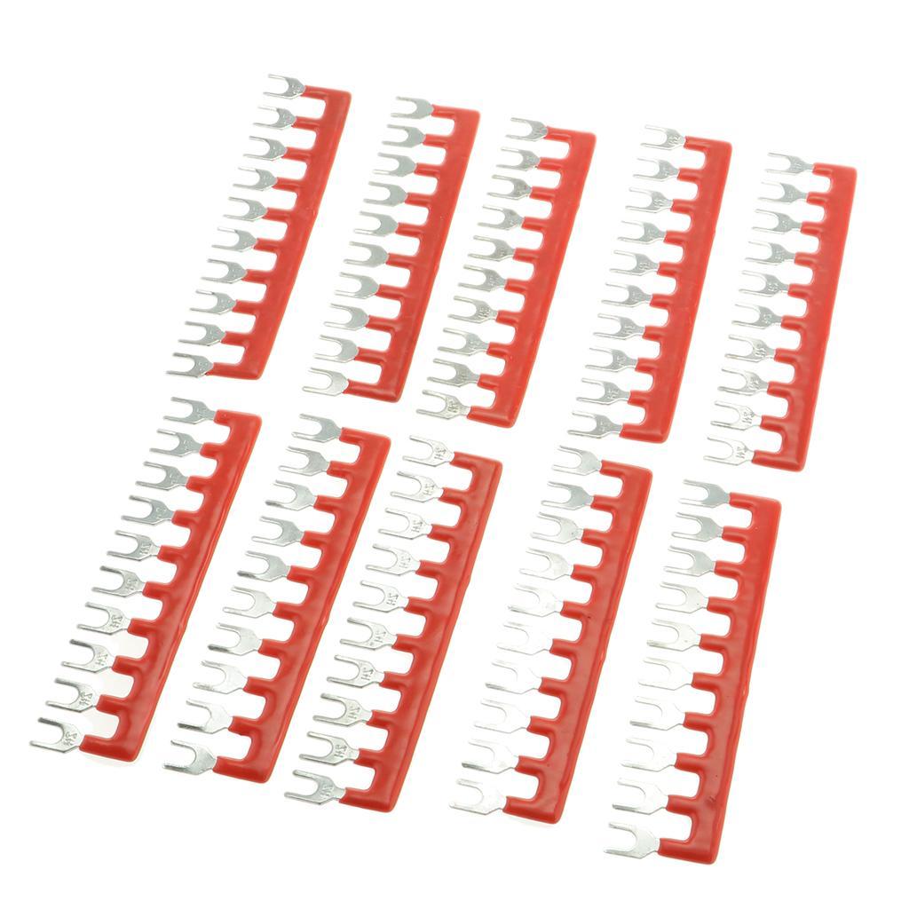 10Positions Fork pre-Insulated Terminal Block Barrier Jumper Strip  Red