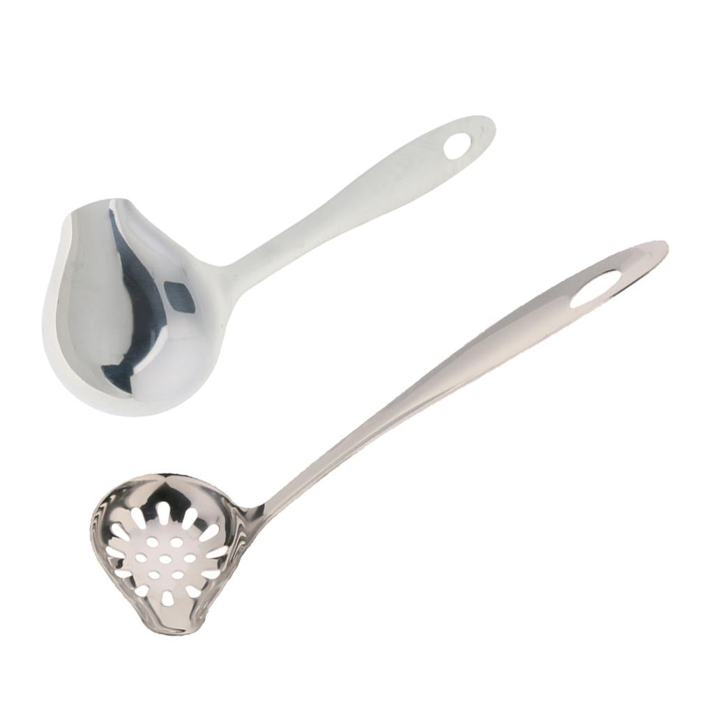 Stainless Steel Soup Spoon with Duck Mouth Kitchen Filter Tool Soup Ladle