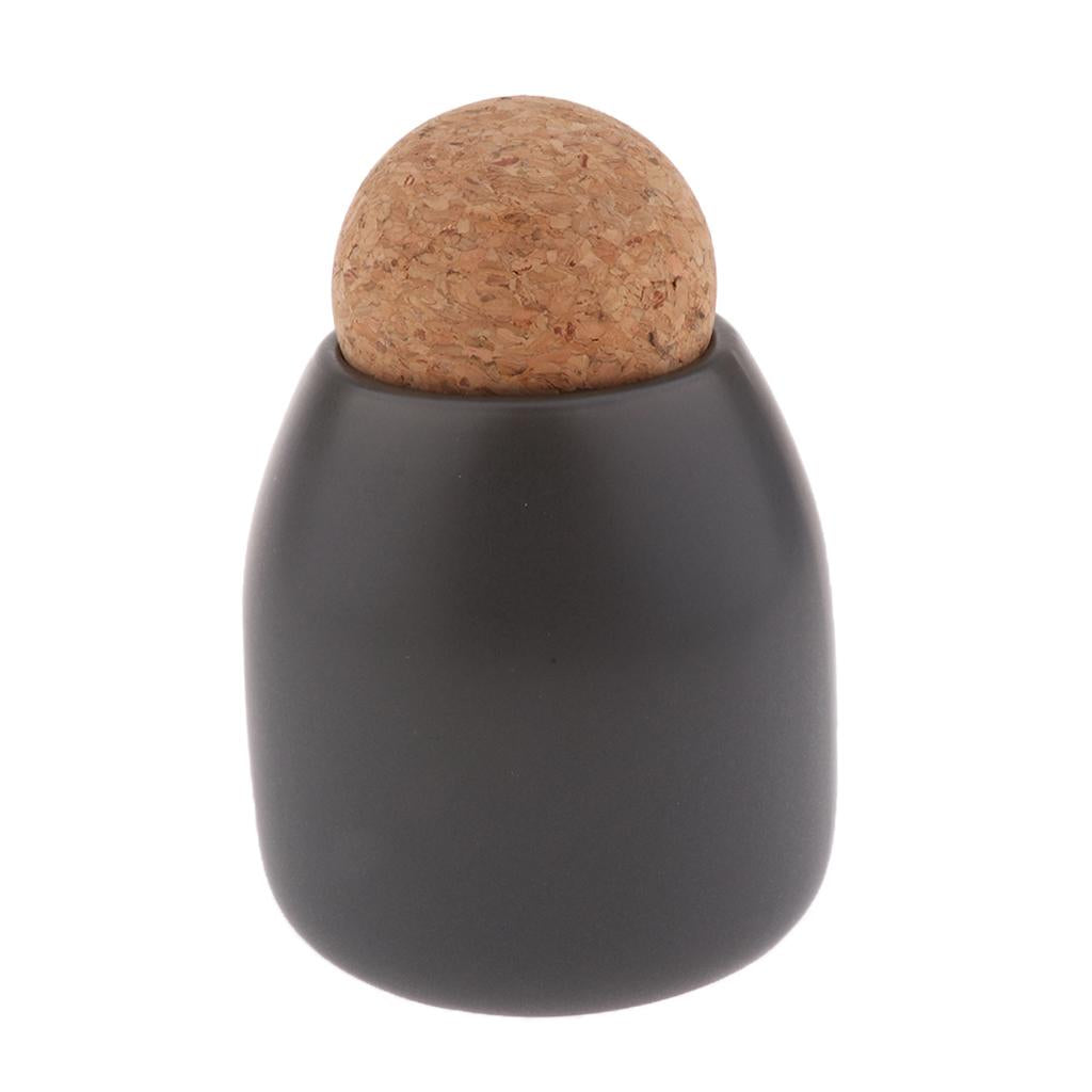 Food Storage Jar Ceramic Kitchen Canister Cork Top Black-S(Ball Top)