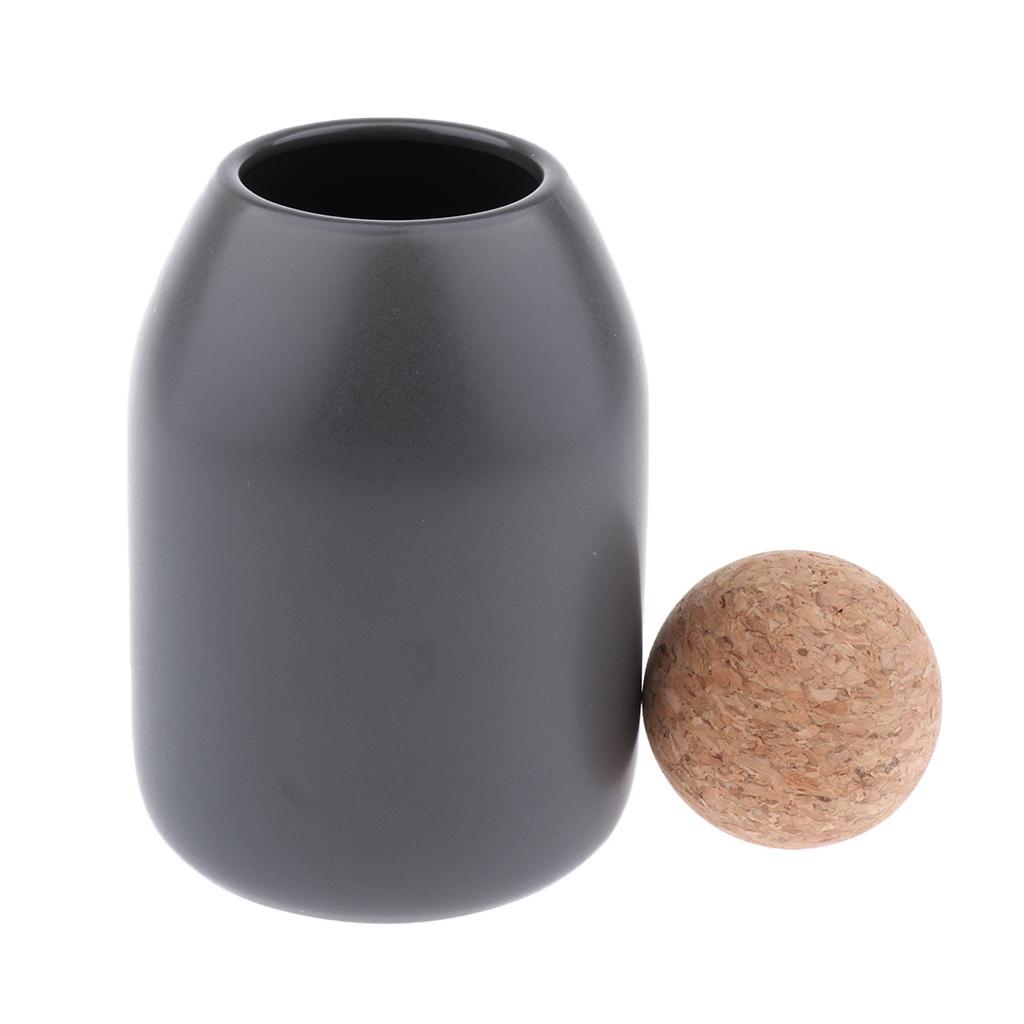 Food Storage Jar Ceramic Kitchen Canister Cork Top Black-M(Ball Top)