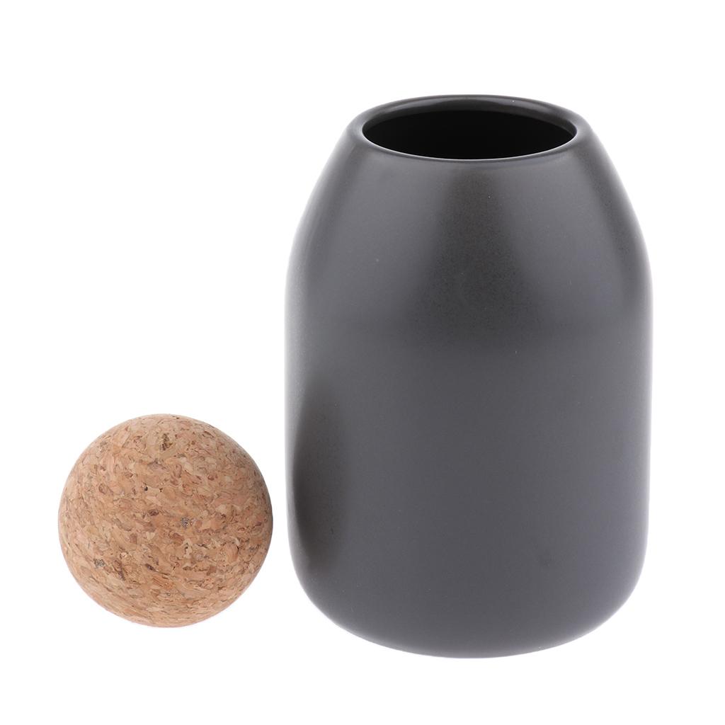 Food Storage Jar Ceramic Kitchen Canister Cork Top Black-M(Ball Top)
