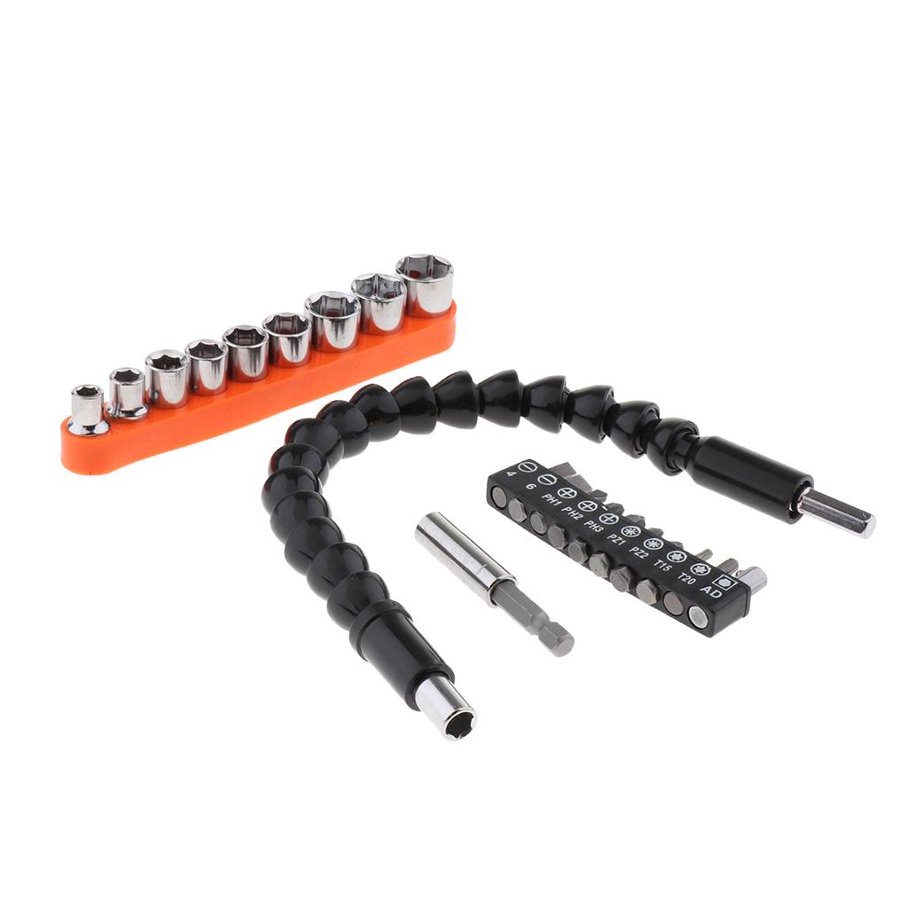 Screwdriver Flexible Shaft Drill Bit Extension Holder Link Set 21 Pieces Set