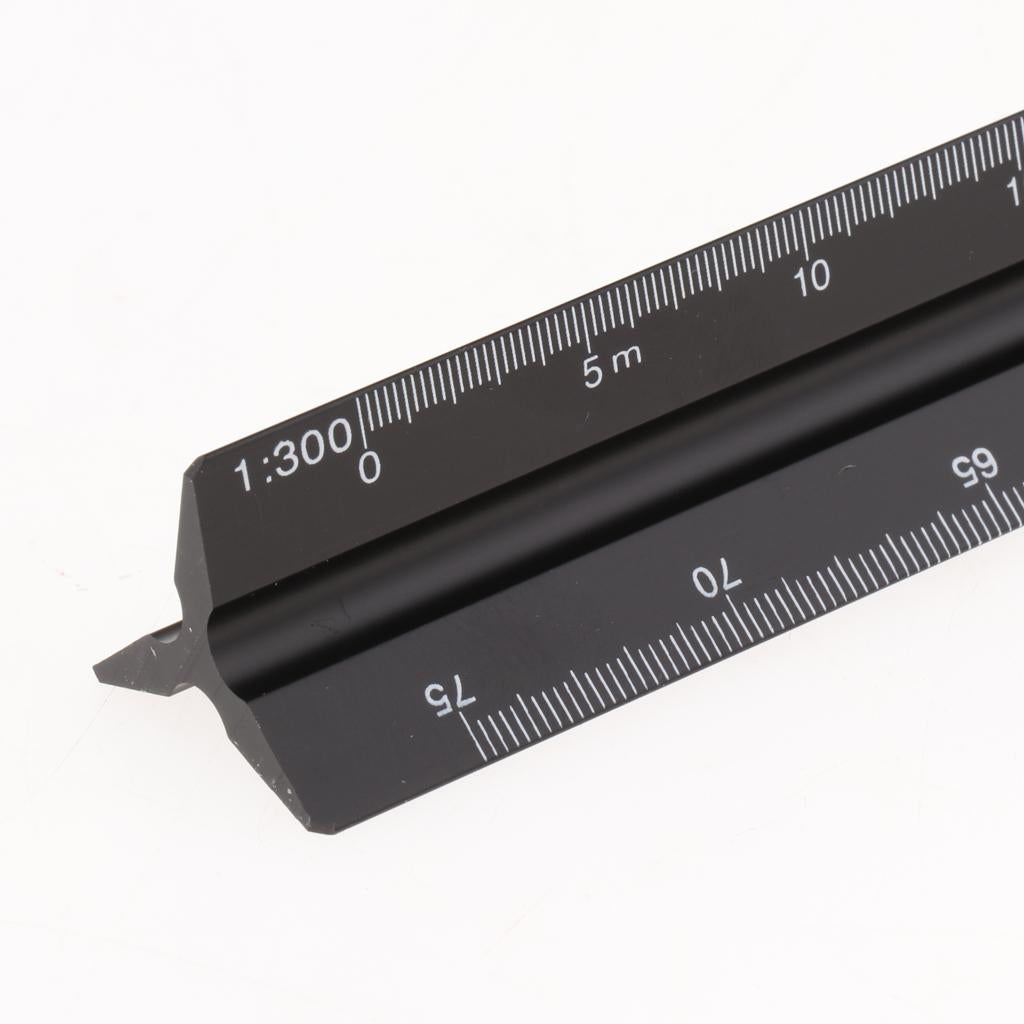 Aluminum Alloy Triangular Architectural Scale Drafting Ruler Tool Black L