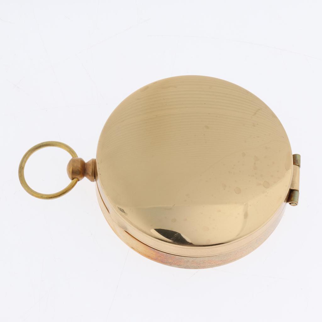 Brass Gold Outdoor Portable Clamshell Lanyard Keychain Night-light Compass