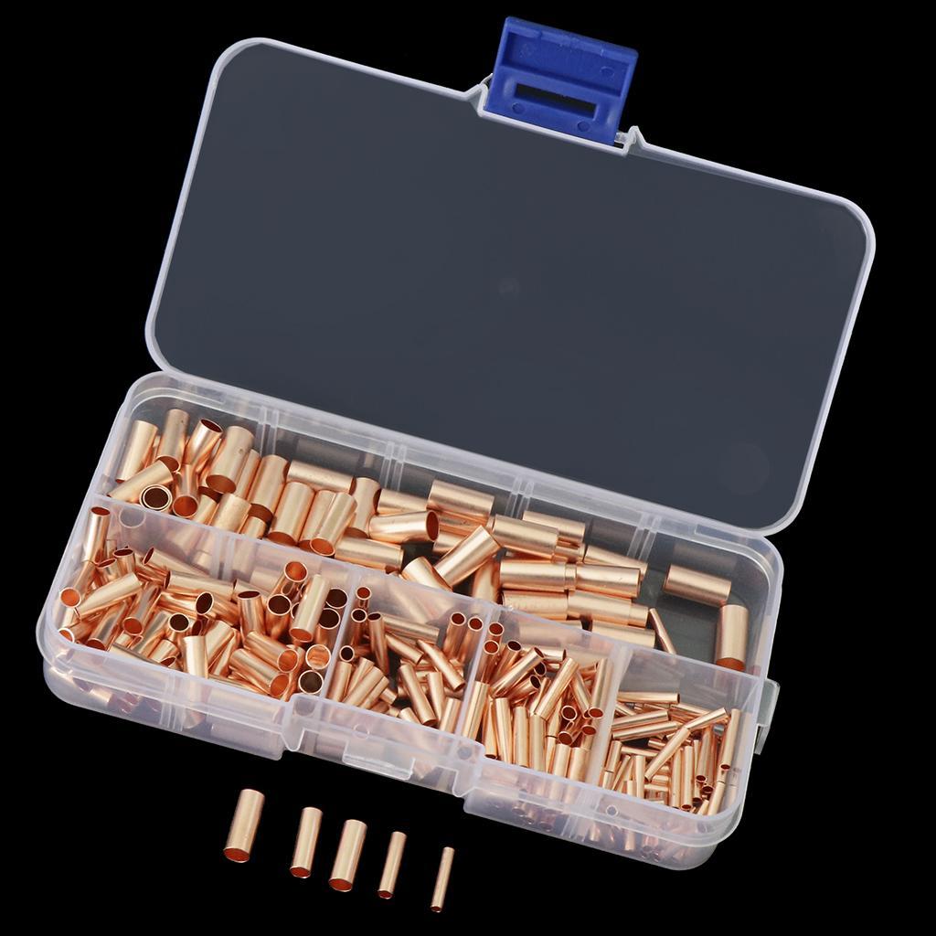 250pcs Non-Insulated Butt Connectors,Uninsulated Electrical Wire Ferrule Cable Crimp Terminal Kit with Storage Case for DIY