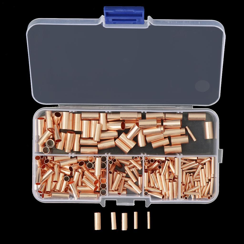 250pcs Non-Insulated Butt Connectors,Uninsulated Electrical Wire Ferrule Cable Crimp Terminal Kit with Storage Case for DIY