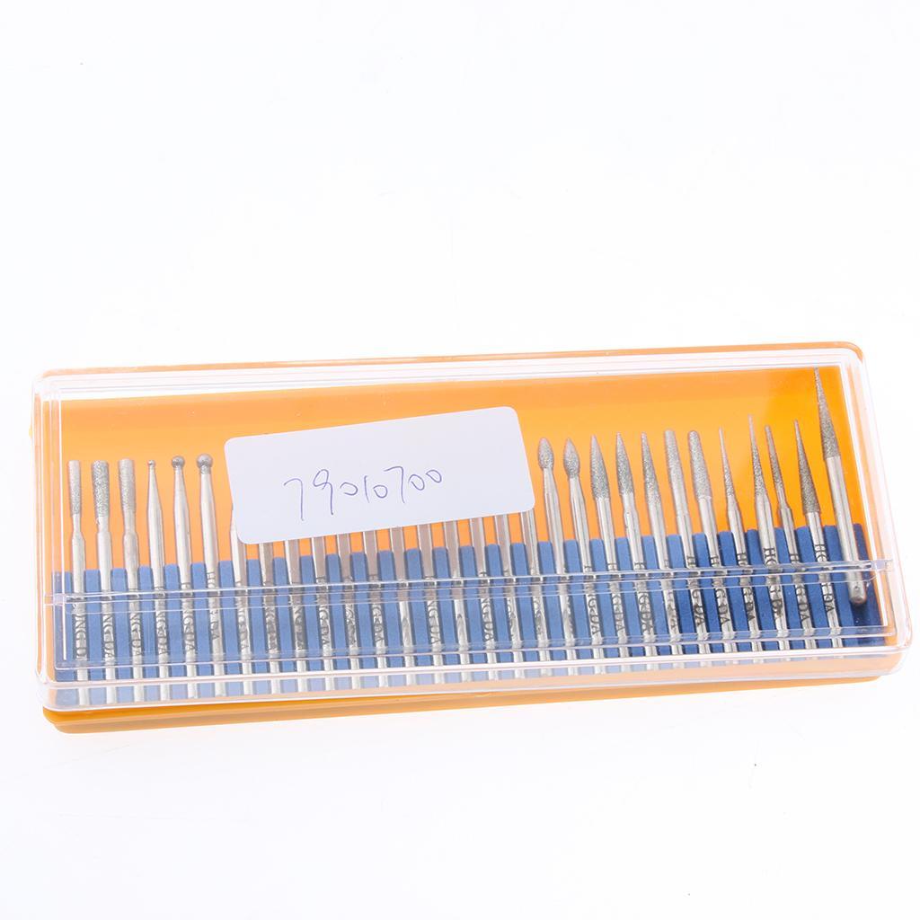 30 Pieces Diamond Grinding Head Drill Bits Rotary Tool Kit 3mm Dia. Shank