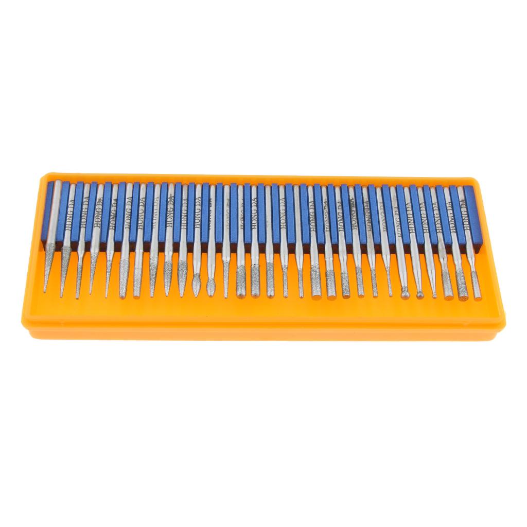 30 Pieces Diamond Grinding Head Drill Bits Rotary Tool Kit 3mm Dia. Shank