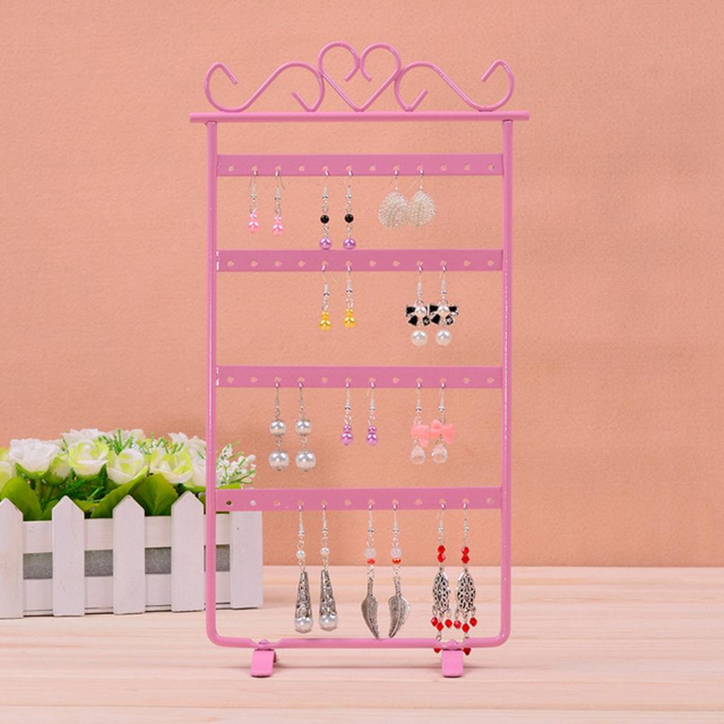 Earrings Necklace Jewelry Display Rack Metal Stand Organizer Holder Pink