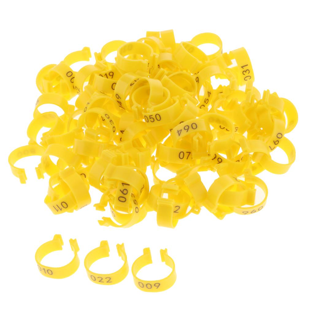 100PCS Small Numbered Poultry Chicken Foot Leg Ring Clips Diam. 1.6cm Yellow