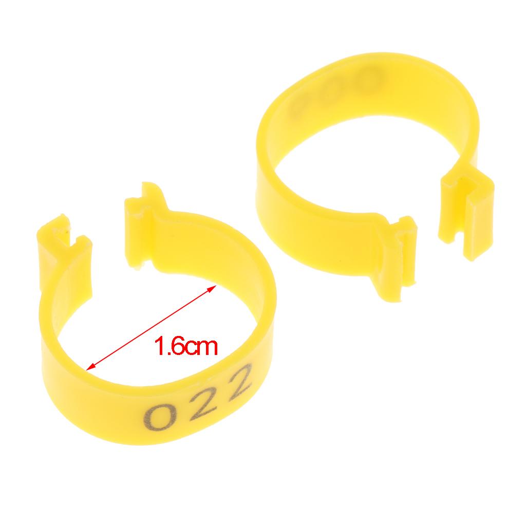 100PCS Small Numbered Poultry Chicken Foot Leg Ring Clips Diam. 1.6cm Yellow