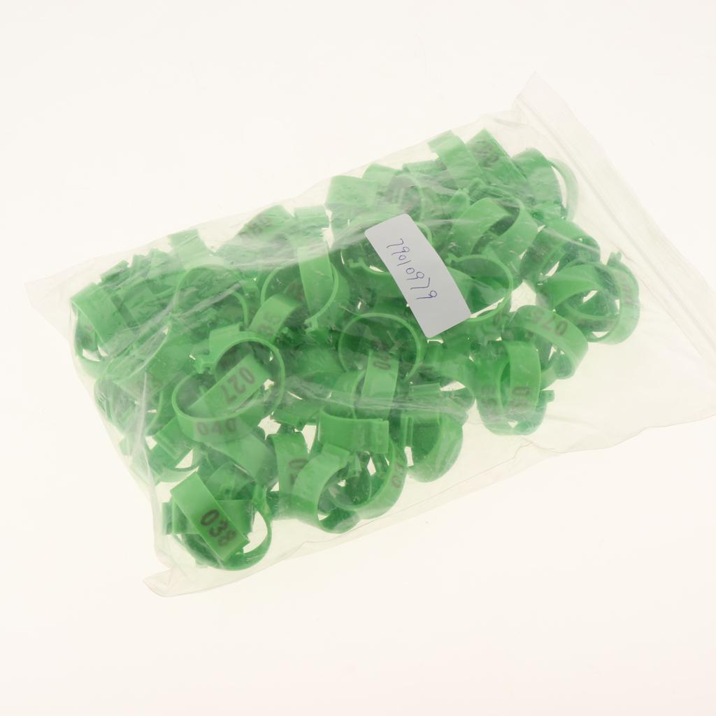 100PCS Small Numbered Poultry Chicken Foot Leg Ring Clips Diam. 1.6cm Green