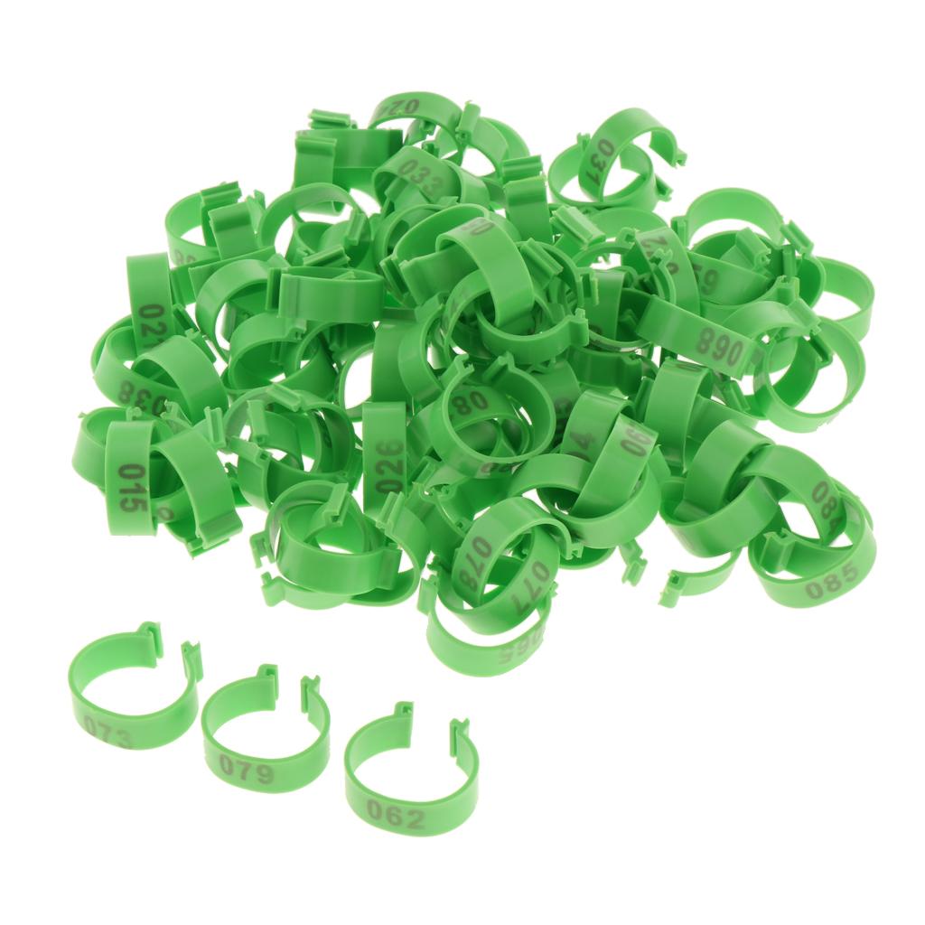 100PCS Small Numbered Poultry Chicken Foot Leg Ring Clips Diam. 1.6cm Green