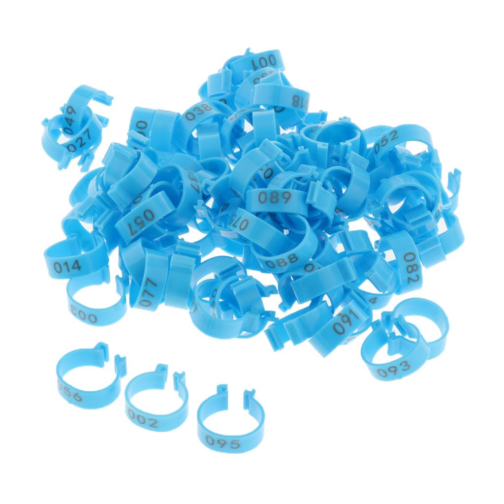 100PCS Small Numbered Poultry Chicken Foot Leg Ring Clips Diam. 1.6cm Blue