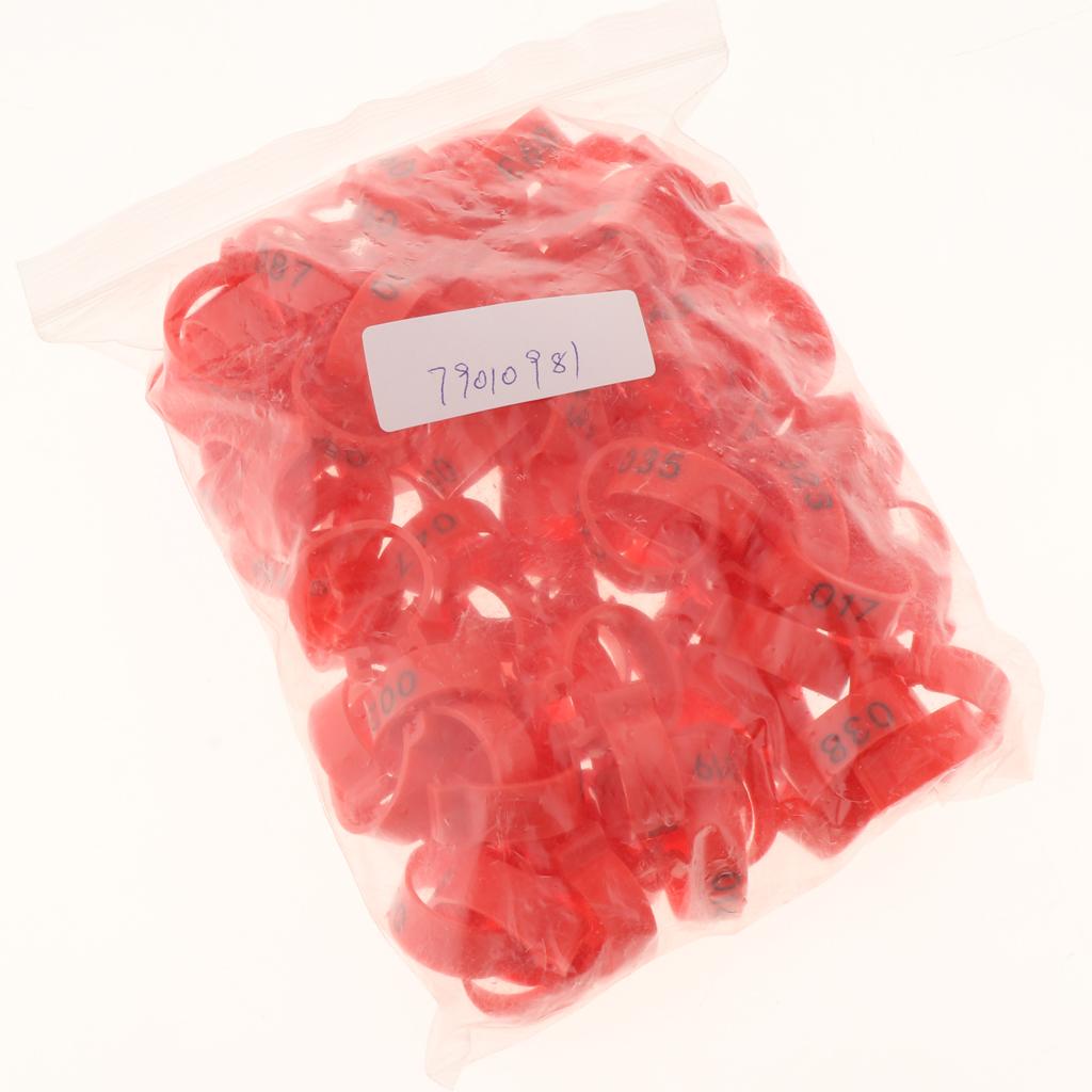 100PCS Small Numbered Poultry Chicken Foot Leg Ring Clips Diam. 1.6cm Red