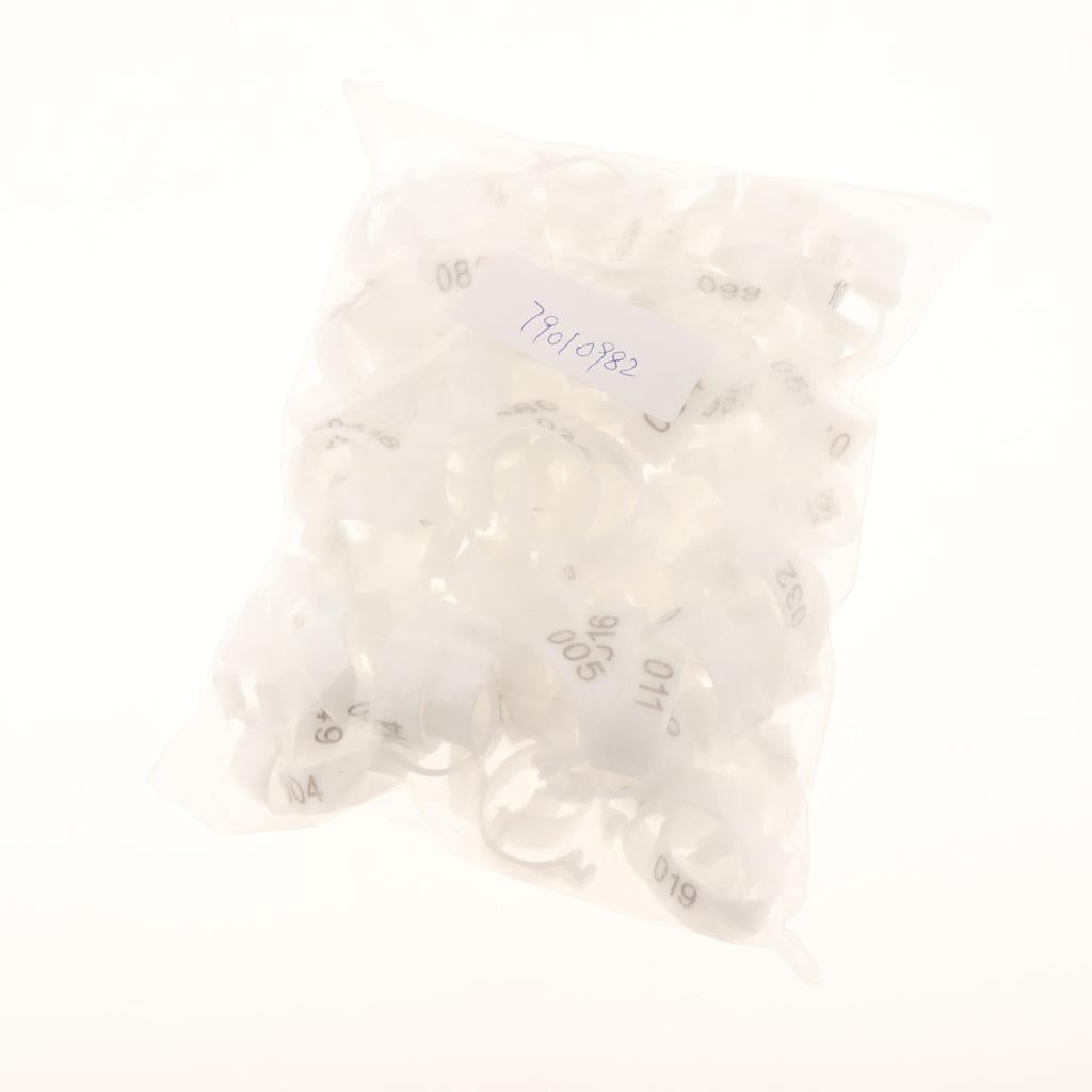 100PCS Small Numbered Poultry Chicken Foot Leg Ring Clips Diam. 1.6cm White