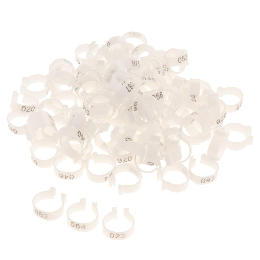 100PCS Small Numbered Poultry Chicken Foot Leg Ring Clips Diam. 1.6cm White