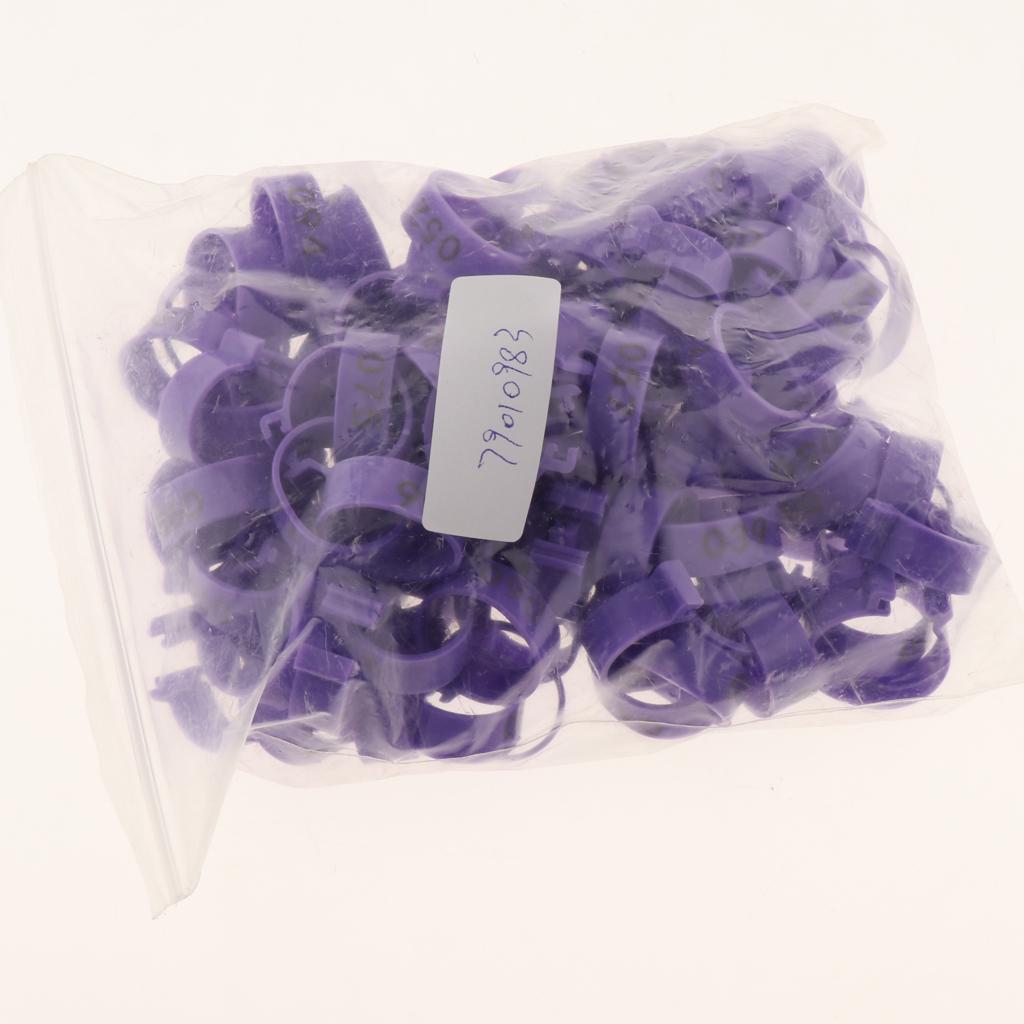 100PCS Small Numbered Poultry Chicken Foot Leg Ring Clips Diam. 1.6cm Purple