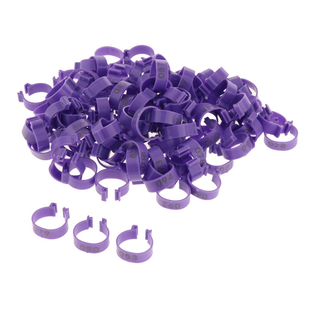 100PCS Small Numbered Poultry Chicken Foot Leg Ring Clips Diam. 1.6cm Purple