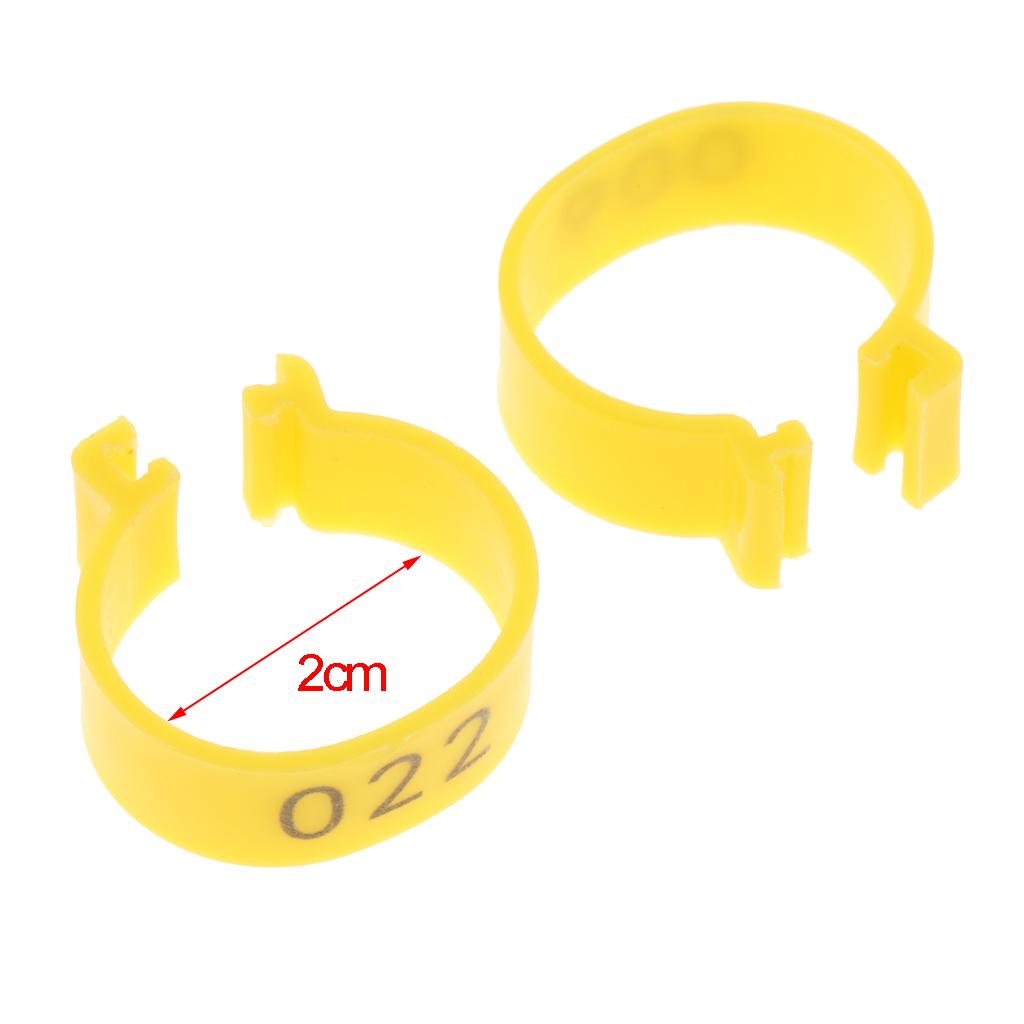 100PCS Small Numbered Poultry Chicken Foot Leg Ring Clips Diam. 2.0cm Yellow