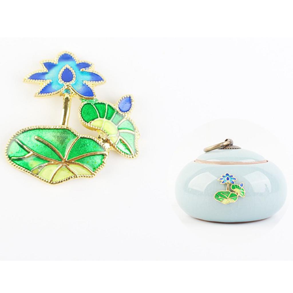 Floral Decorative Stud Metal Pendant Piece Chinese Teaware Decor Lotus A
