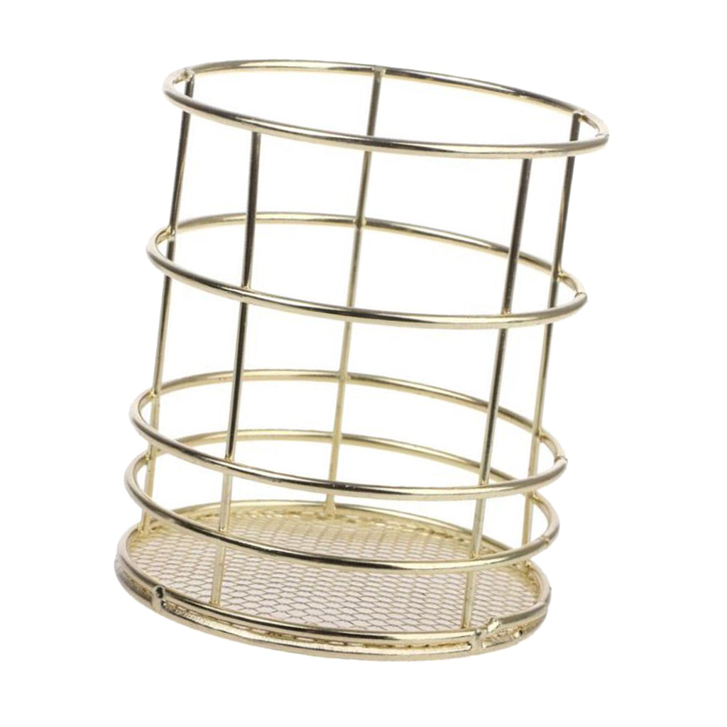 Gold Metal Wire Mesh Pen Pot / Pen Pencil Brush Holder / Desk Organizer, Firm, Long Lasting