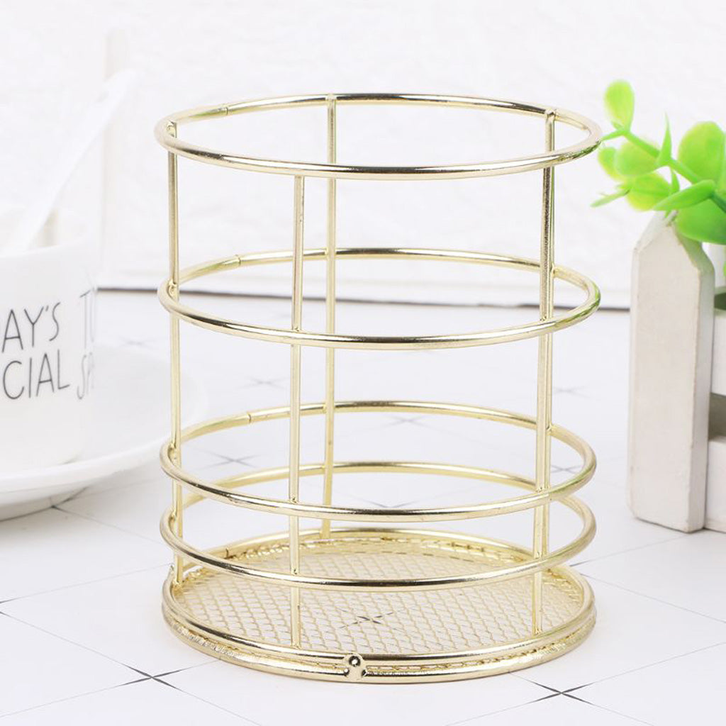 Gold Metal Wire Mesh Pen Pot / Pen Pencil Brush Holder / Desk Organizer, Firm, Long Lasting