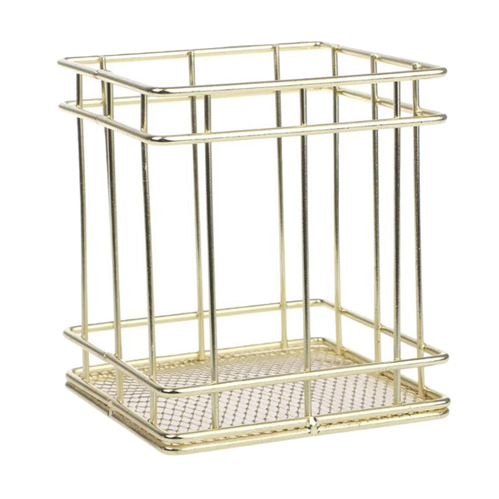 Rectangle Gold Metal Wire Mesh Pen Pot / Pen Pencil Brush Holder / Desk Organizer, Firm, Long Lasting