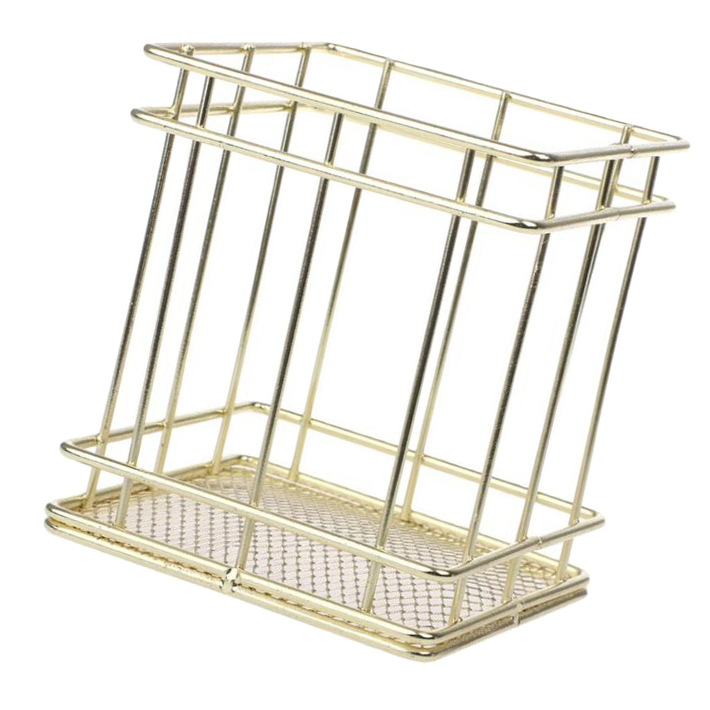 Rectangle Gold Metal Wire Mesh Pen Pot / Pen Pencil Brush Holder / Desk Organizer, Firm, Long Lasting