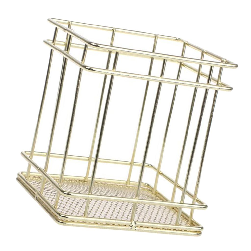 Rectangle Gold Metal Wire Mesh Pen Pot / Pen Pencil Brush Holder / Desk Organizer, Firm, Long Lasting