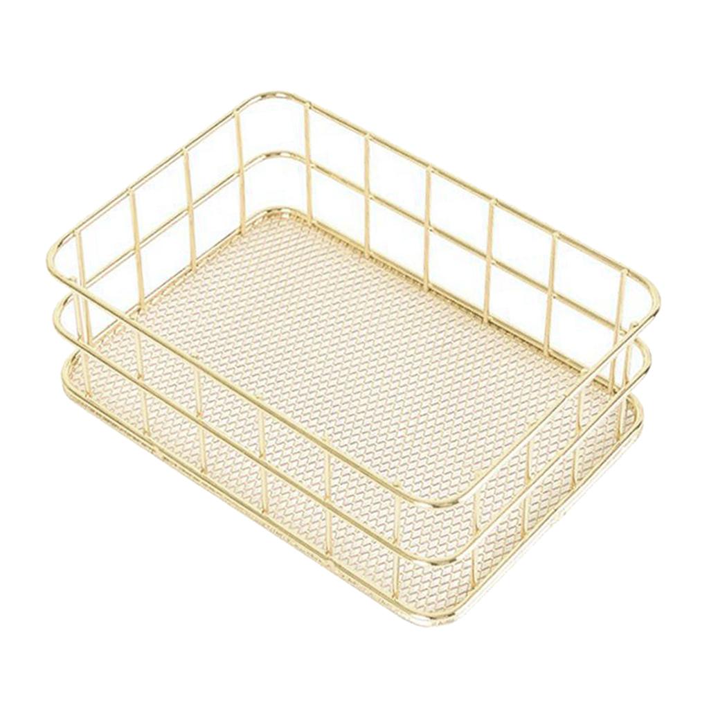 Modern Metal Gold Wire Mesh Storage Basket for Kitchen Bedroom Bathroom S