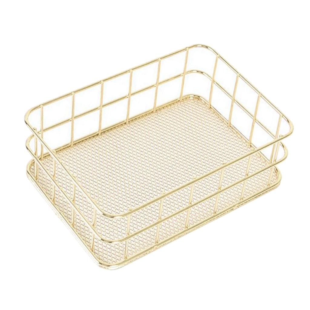 Modern Metal Gold Wire Mesh Storage Basket for Kitchen Bedroom Bathroom S