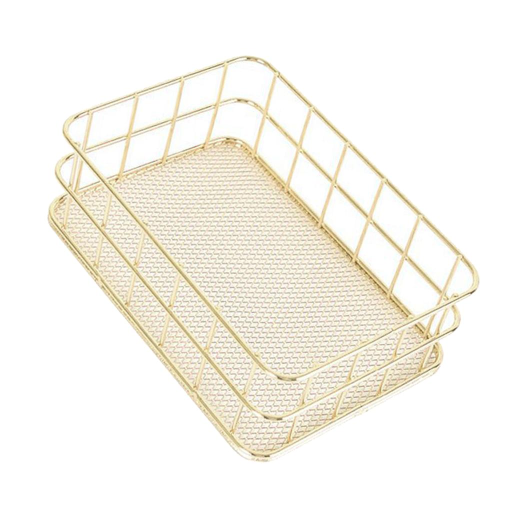 Modern Metal Gold Wire Mesh Storage Basket for Kitchen Bedroom Bathroom S