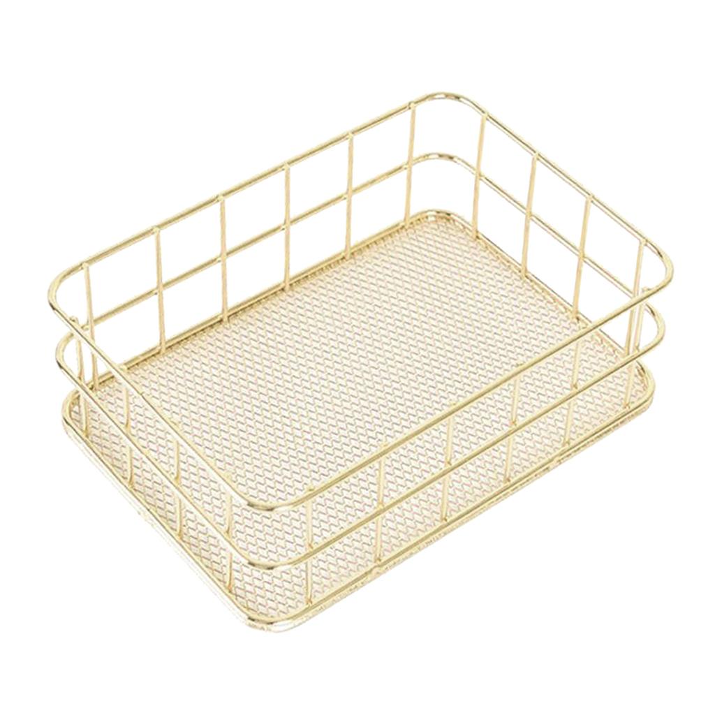 Modern Metal Gold Wire Mesh Storage Basket for Kitchen Bedroom Bathroom L