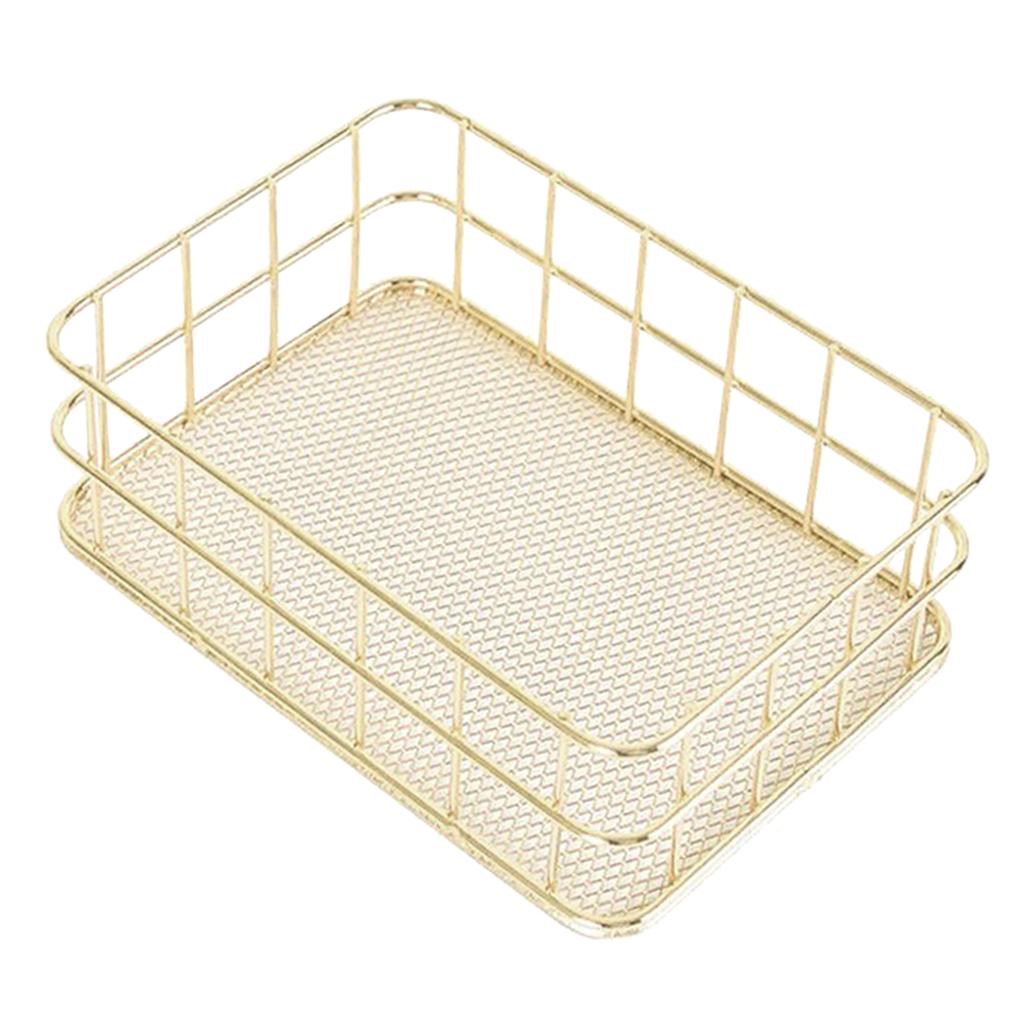 Modern Metal Gold Wire Mesh Storage Basket for Kitchen Bedroom Bathroom L