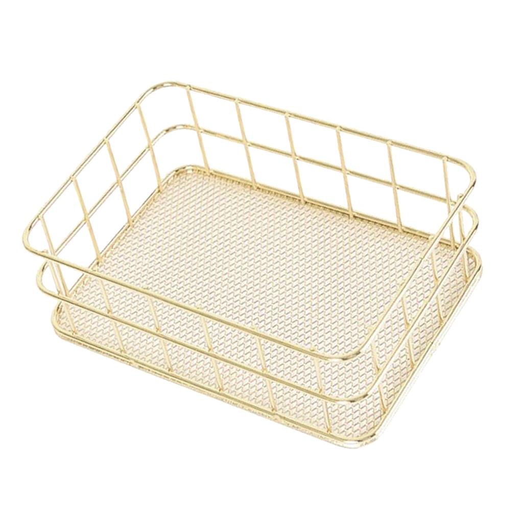 Modern Metal Gold Wire Mesh Storage Basket for Kitchen Bedroom Bathroom L