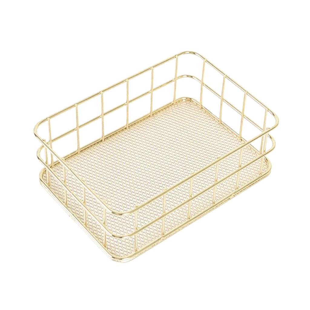 Modern Metal Gold Wire Mesh Storage Basket for Kitchen Bedroom Bathroom L