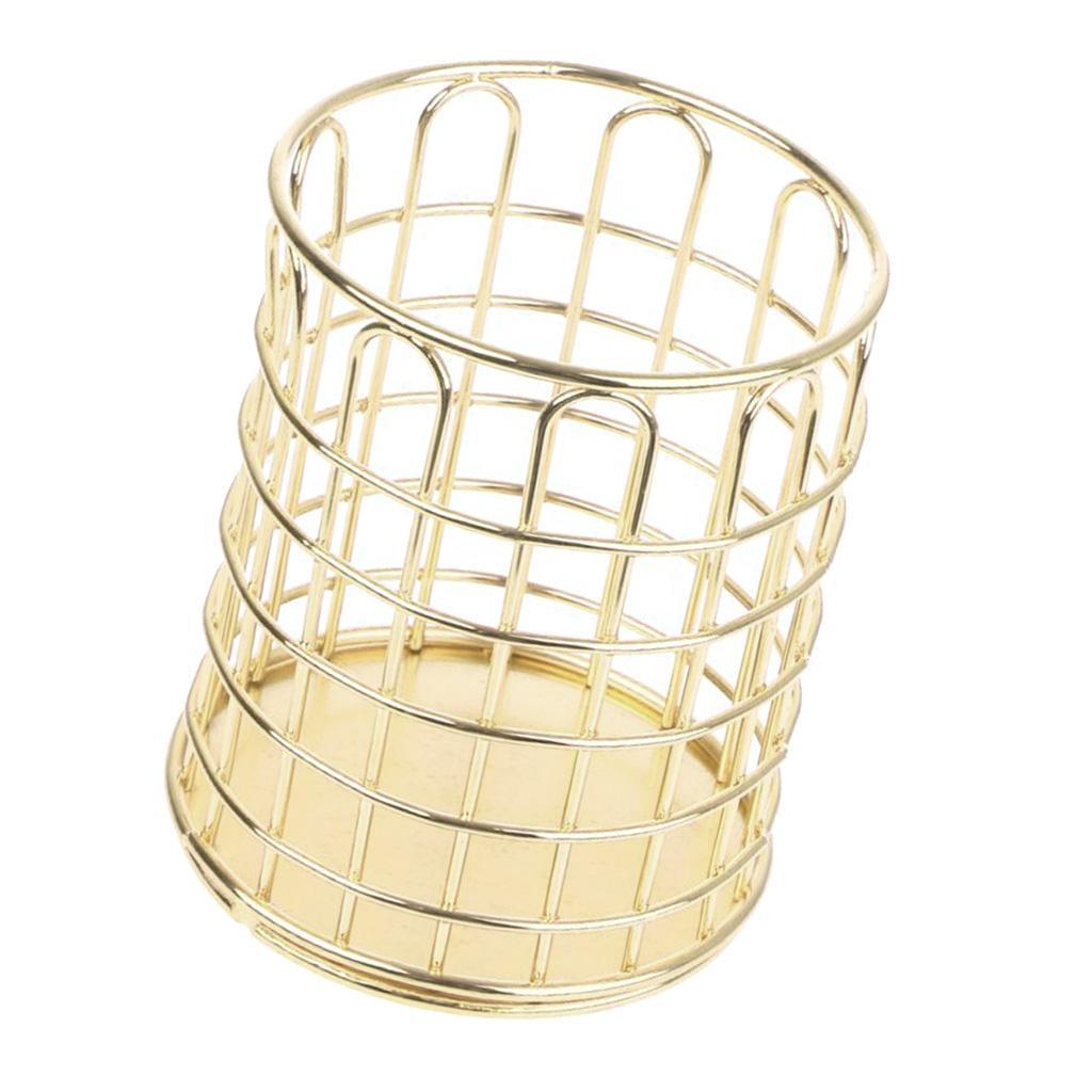 Round Metal Wire Mesh Pen Pot Pencil Brush Holder Desk Organizer, 2 Color Gold